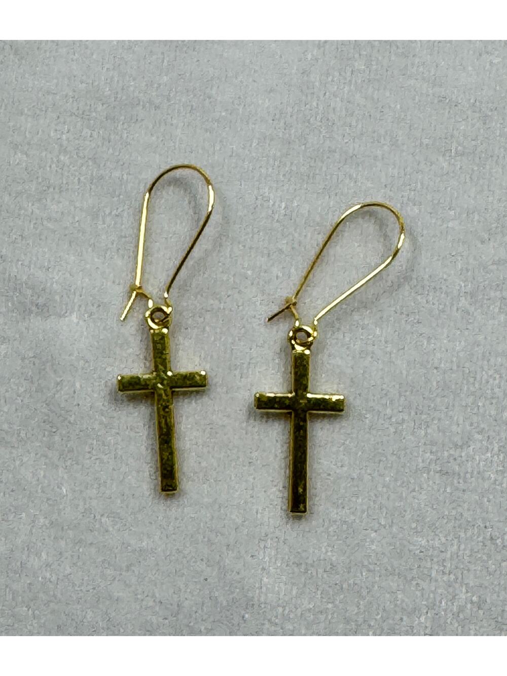 Gold Tone Cross Dangle Earrings Christian Faith Jewelry 1 Inch  E281